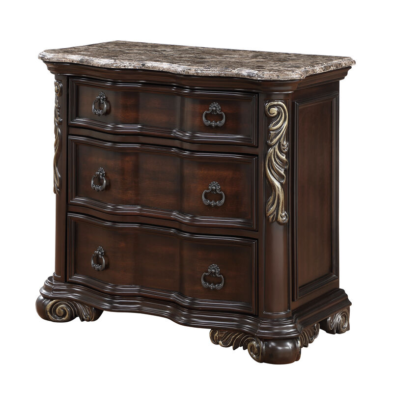 Bella Traditional Wood Nightstand with 3 Drawers, Fully Assembled Bedside Storage Table image number 1