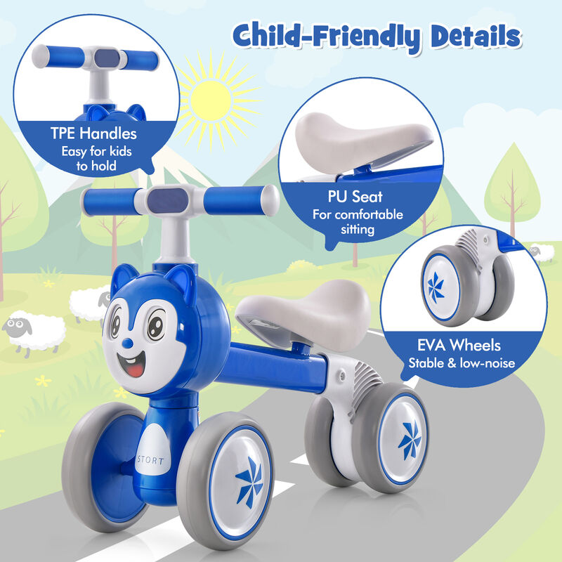 Infant Balance Bike with 4 Wheels No Pedal Design for Early Riding Skills-Blue image number 4