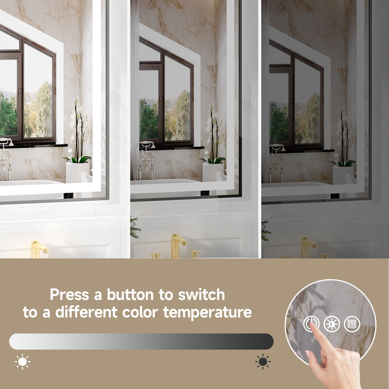 Mirror with Dual LED Light Strips &ndash; Eco-Friendly Front and Back Lighting for Home or Bathroom