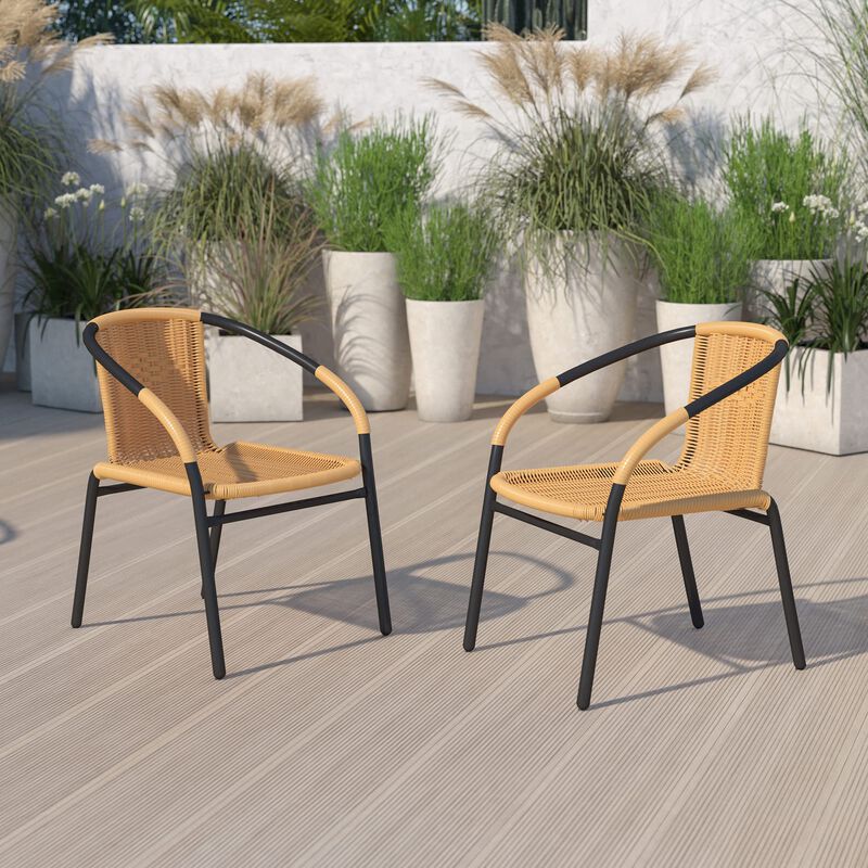 Flash Furniture Lila 2 Pack Beige Rattan Indoor-Outdoor Restaurant Stack Chair