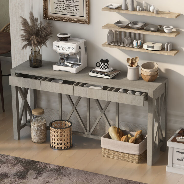 Merax Farmhouse Console Table  Acacia Veneer Entryway Table with 4 Drawers & Crisscross Design