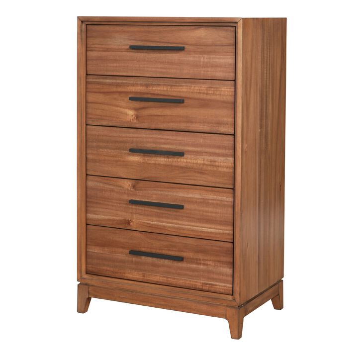 Chest with 5 Drawers and Wooden Frame, Brown - Benzara