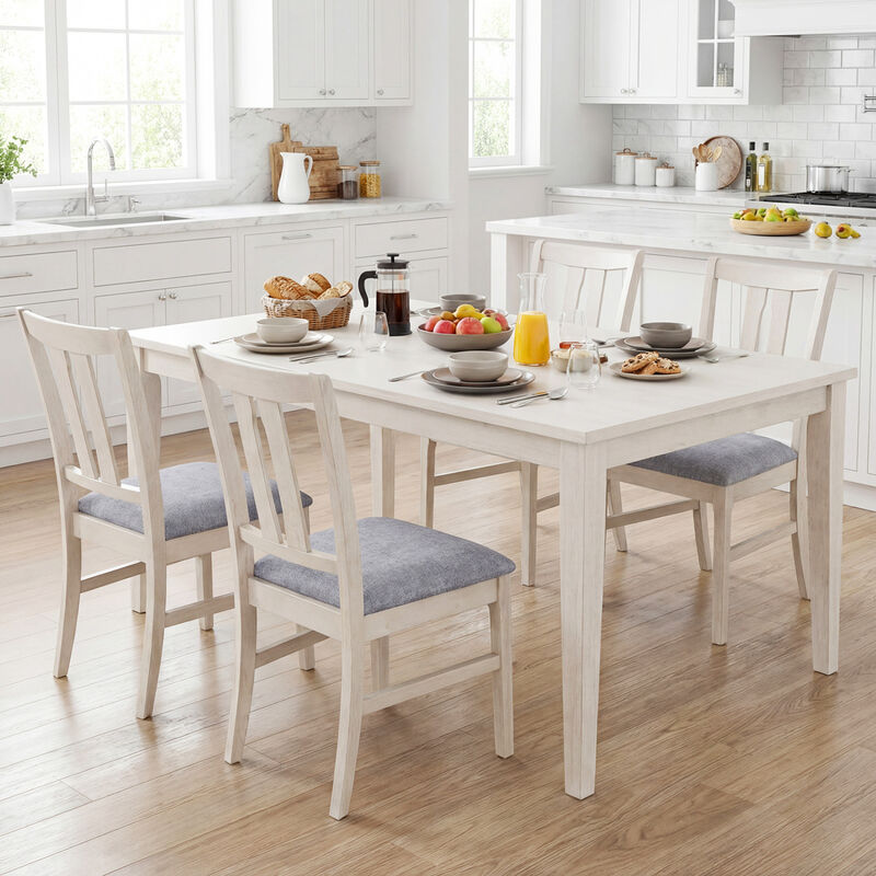 Set of 4 Modern Wooden Dining Chairs with Sherpa Upholstered Seats image number 1