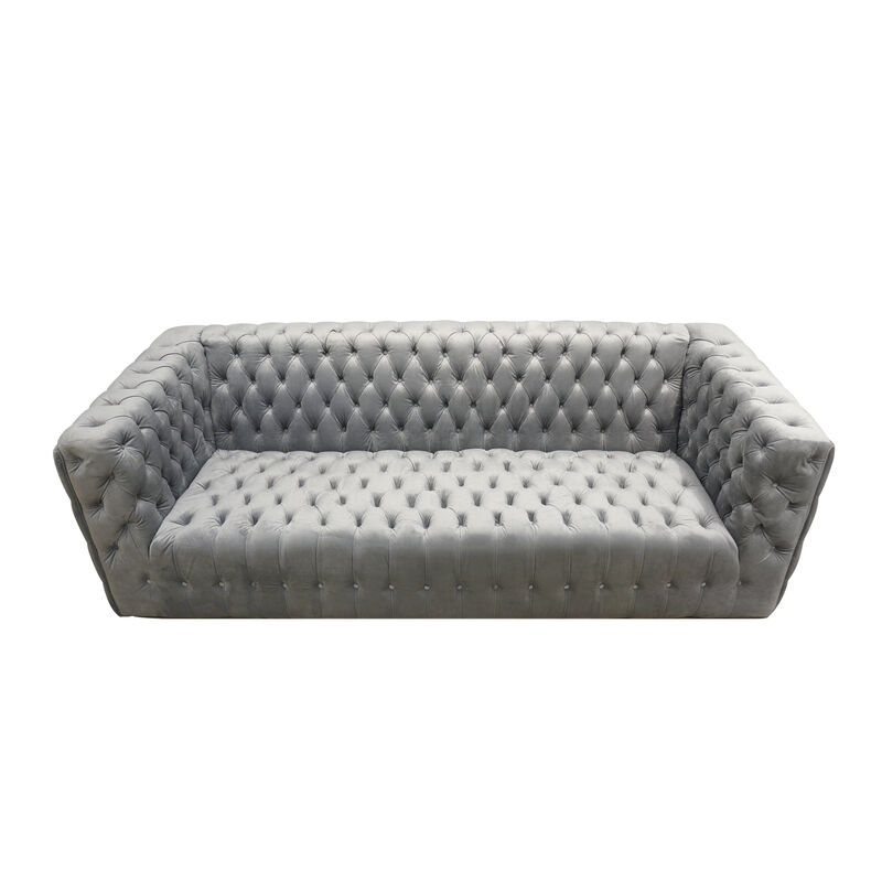 Pasargad Home Vicenza Collection Velvet Tufted Sofa (Silver)