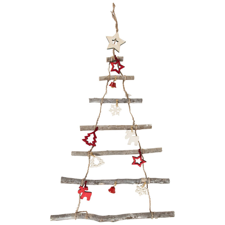 27" Wood Twig Tree Wall Hanging with Ornaments