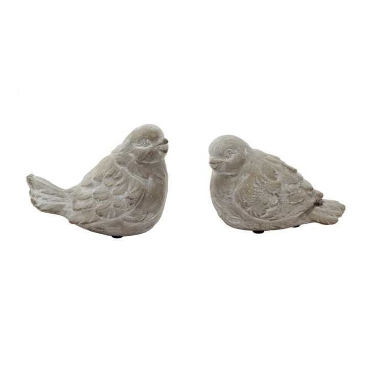 Kima Set of 2 Sitting Resting Birds Accent Decor, Weathered Gray Ceramic - Benzara