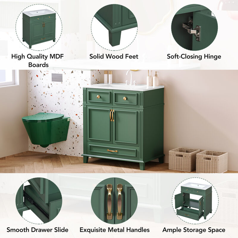 TATEUS 30-Inch Retro Style Bathroom Vanity with Ceramic Sink