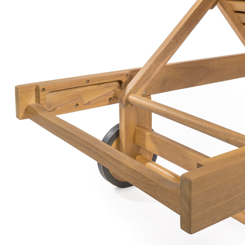 Mallorca Modern Classic Adjustable Acacia Wood Chaise Outdoor Lounge Chair with Cushion & Wheels