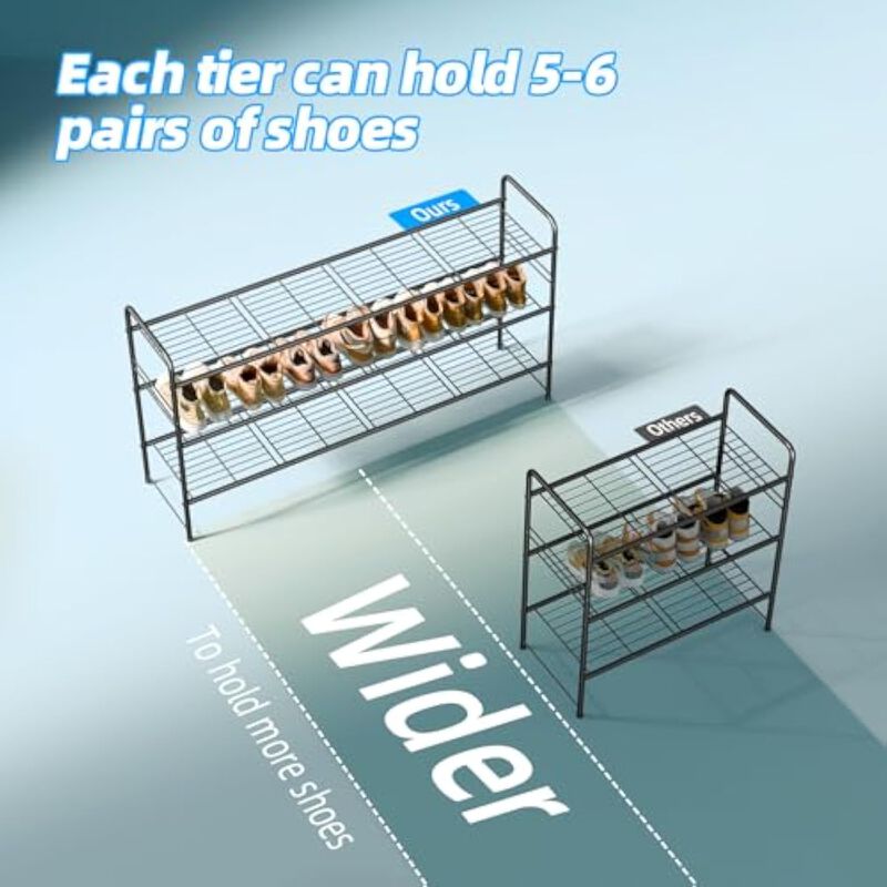 Metal Shoe Organizer 3 Tier Closet Storage Black Rack image number 3