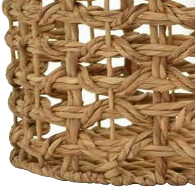 Set of 3 Storage Baskets, Curved Handles, Woven Rope Natural Fiber, Brown - Benzara