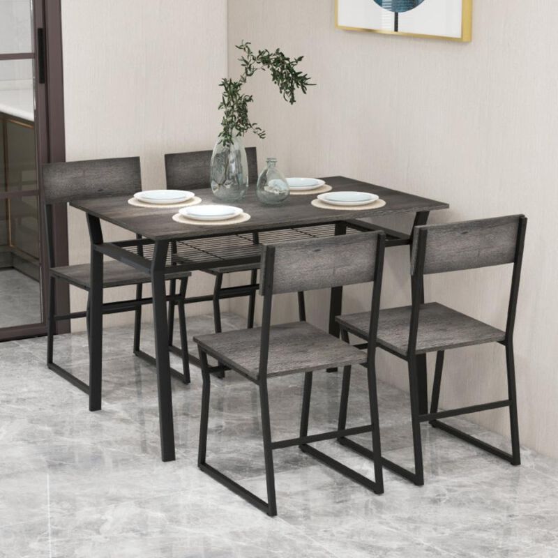 Hivvago 5 Piece Dining Table Set with Storage Rack and Metal Frame