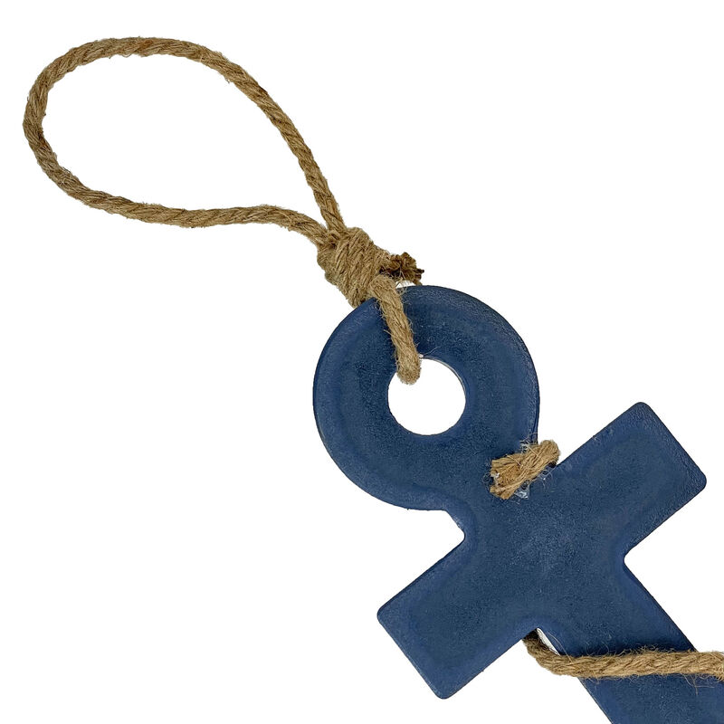 Large 24"x16" Ship Anchor & Rope Wall Hanging - Hand-Painted Blue Finis image number 4