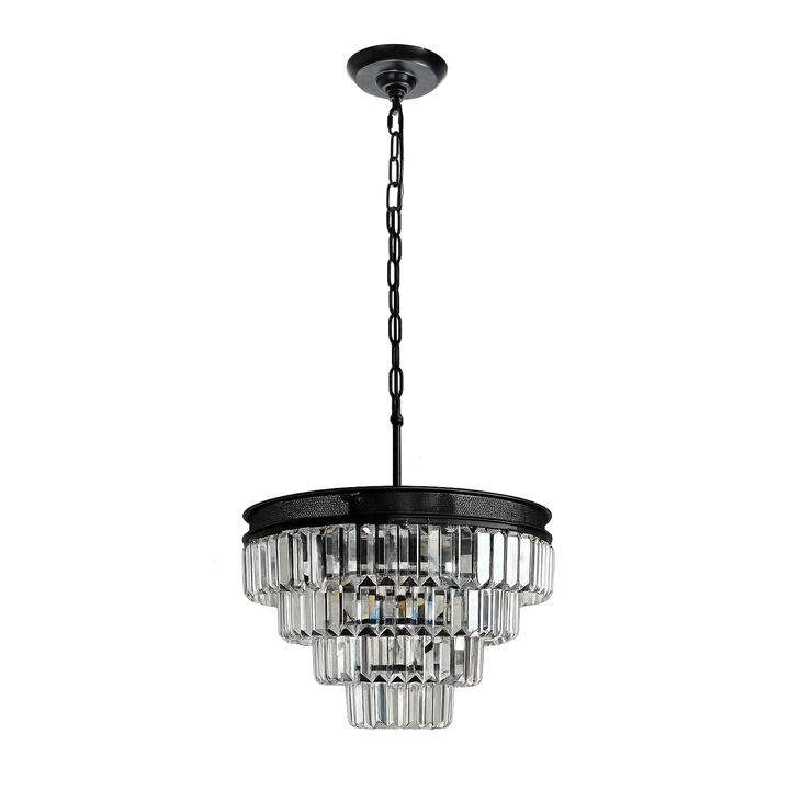 18'' Modern Classic Crystal Chandelier With Matte Black Finish 4-Light Tiered Pendant Ceiling Light For Dining Room Foyer Bedroom