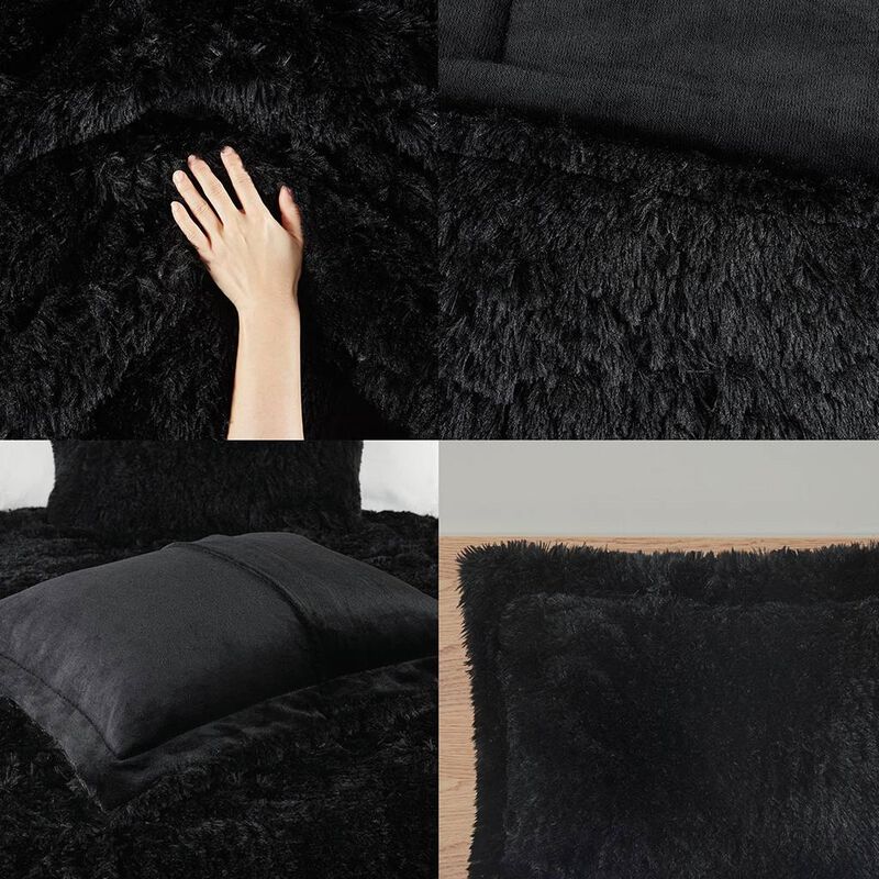 Hivvago Twin/Twin XL Black Soft Sherpa Faux Fur 2 Piece Comforter Set with Shams