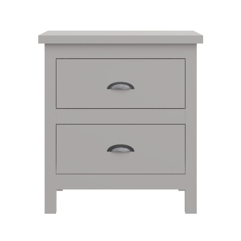 Versatile Gray 2-Drawers Nightstand, Bedside Table, End Table for Living Room Bedroom Assembled with Sturdy Solid Wood