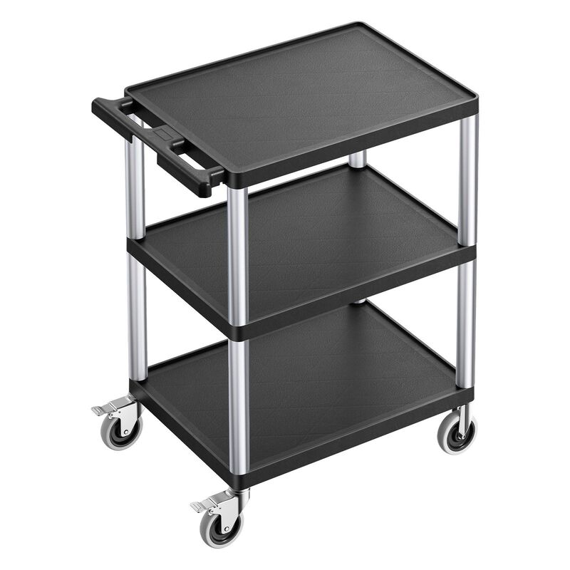 Heavy Duty Utility Cart 3-Shelf with 360&deg; Swivel Wheels for Cleaning & Storage-Black image number 8