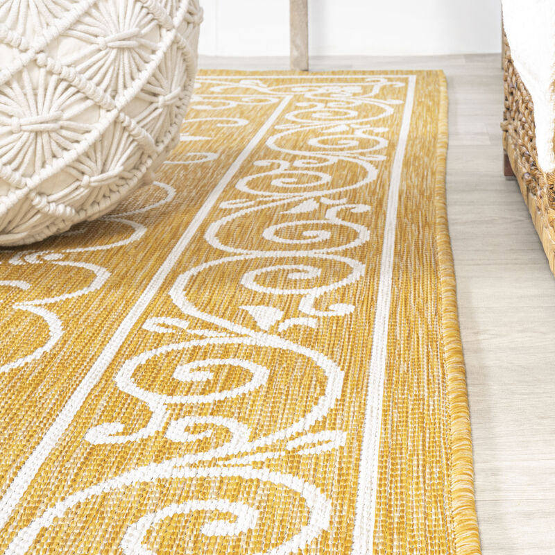 Charleston Vintage Filigree Textured Weave Round Indoor/Outdoor Area Rug