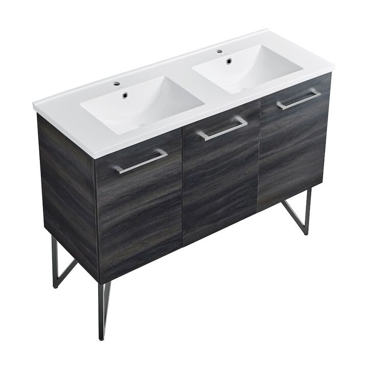 48 in. Black Walnut, Double Basin Bathroom Vanity with Ceramic Sink Top
