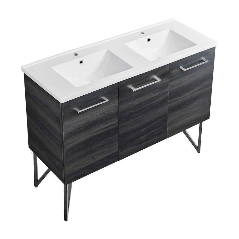 48 in. Black Walnut, Double Basin Bathroom Vanity with Ceramic Sink Top image number 1