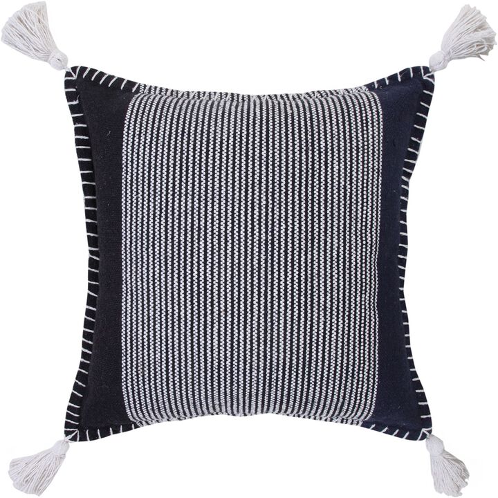 20" Navy and White Two Tone Striped Hand Woven Square Throw Pillow