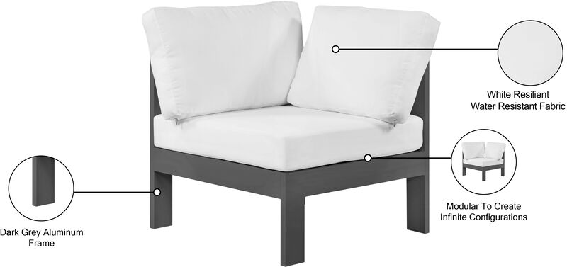 Meridian Furniture Nizuc White Water Resistant Fabric Outdoor Patio Aluminum Corner Chair image number 7