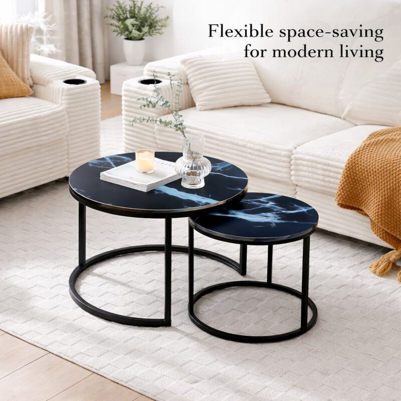 GOODSILO Set of 2 Nesting Coffee Tables Flexible Separable Combined Design for Living Room Bedroom Apartment Small Space Use as Side Table Nightstand Display Shelf image number 4