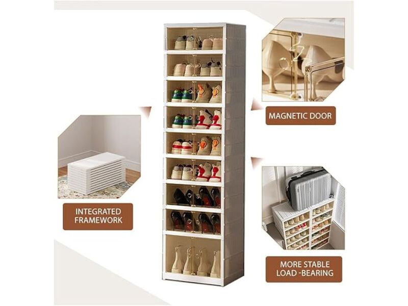 Entryway Shoe Storage Cabinet 6 Tier Closet Clear Foldable image number 2