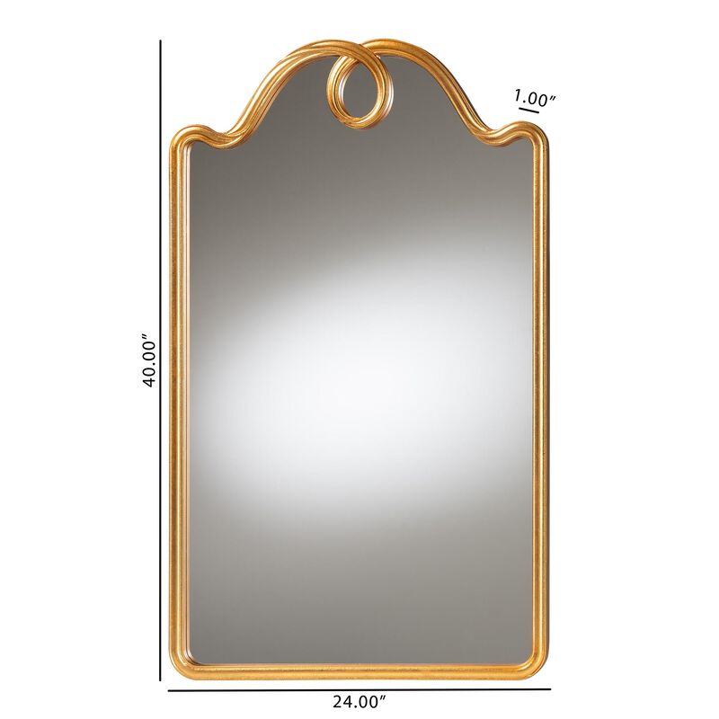 Baxton Studio Elian Gold Wall Mirror with Decorative Top &ndash; Elegant Rectangular Accent Mirror for Entryway, Living Room, or Bedroom