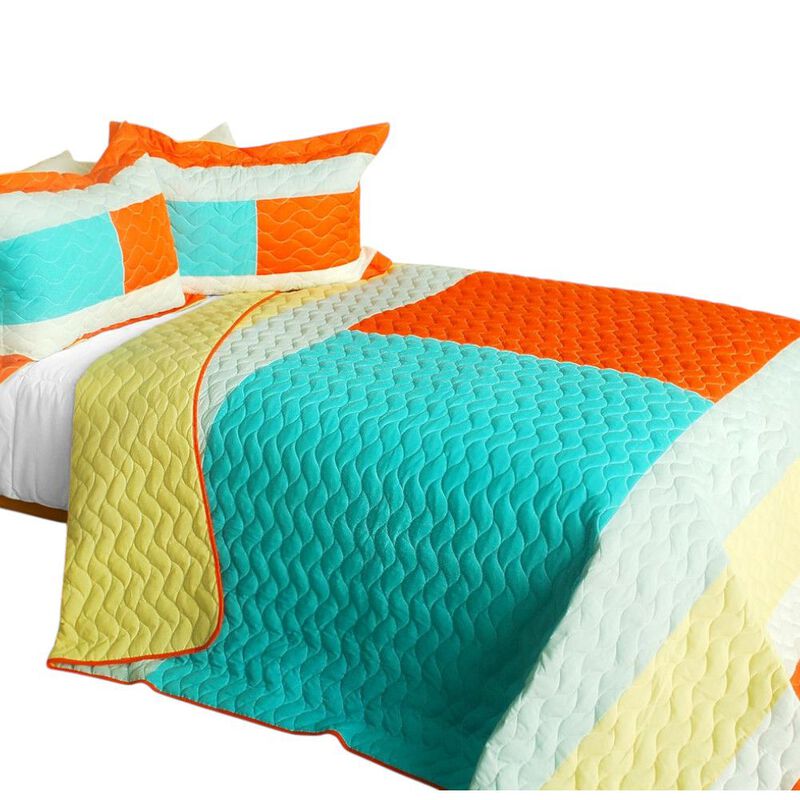 Luxury Vermicelli Quilted Reversible Quilt Set, Soft Durable 3 Piece Bedding-Blue image number 1
