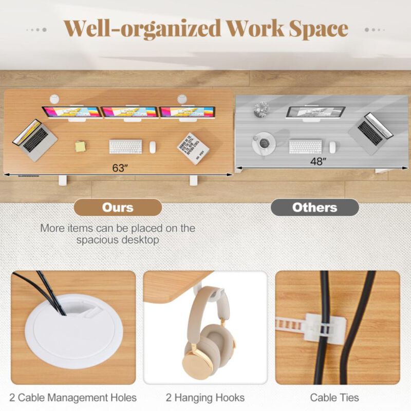 Hivvago Electric Standing Desk with 3 Memory Heights and 2 Hanging Hooks and Cable Holes