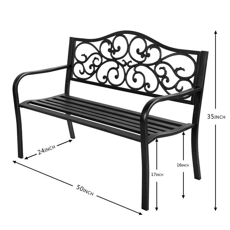 50in Waterproof Iron Garden Patio Outdoor Bench