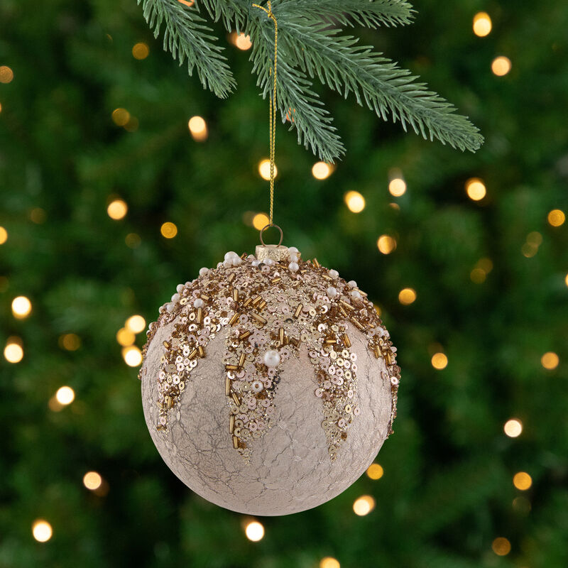 4" Gold Mercury with Beads Shatterproof Christmas Ball Ornament image number 1