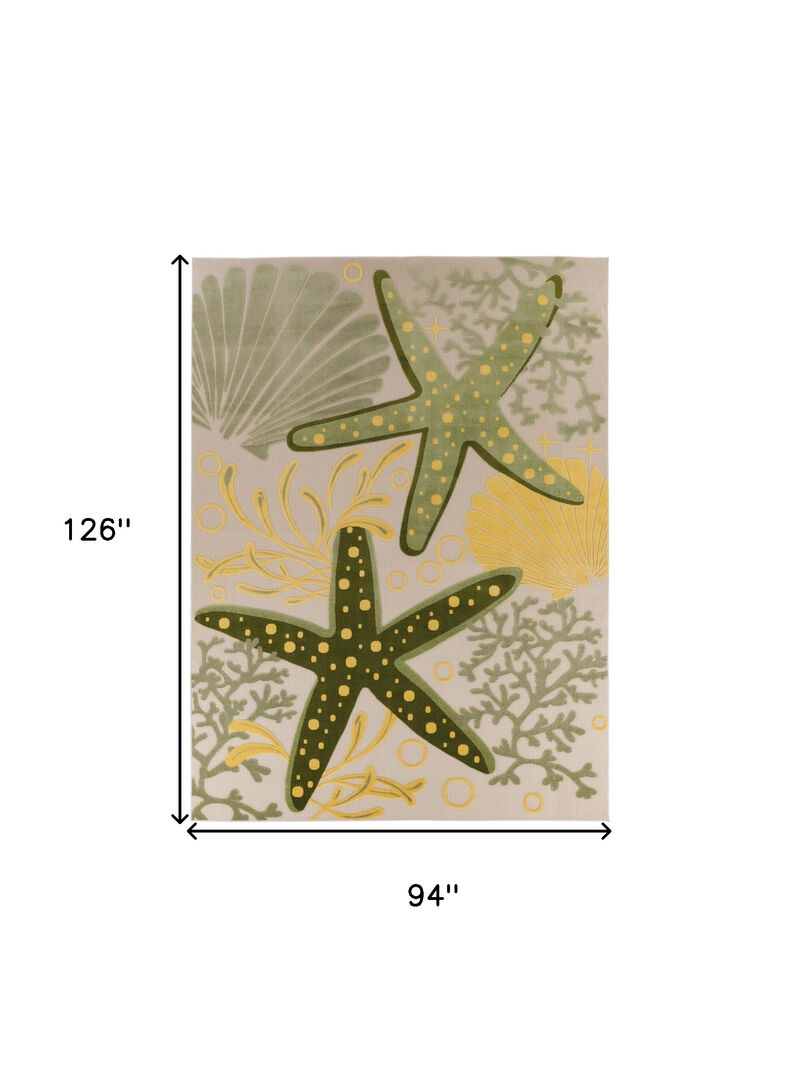 HomeRoots 8' X 11' Ivory Green And Yellow Starfish Indoor Outdoor Area Rug image number 6
