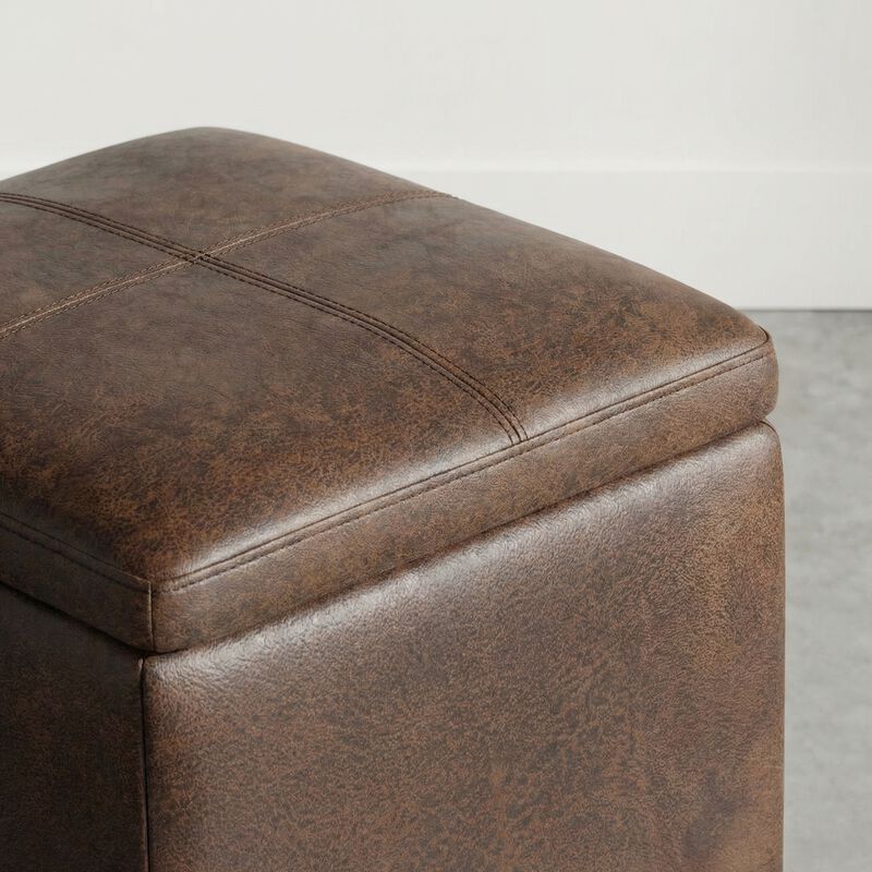 Rockwood 17 inch Wide Upholstered Vegan Leather Square Storage Ottoman with Tray, Aged Brown image number 4