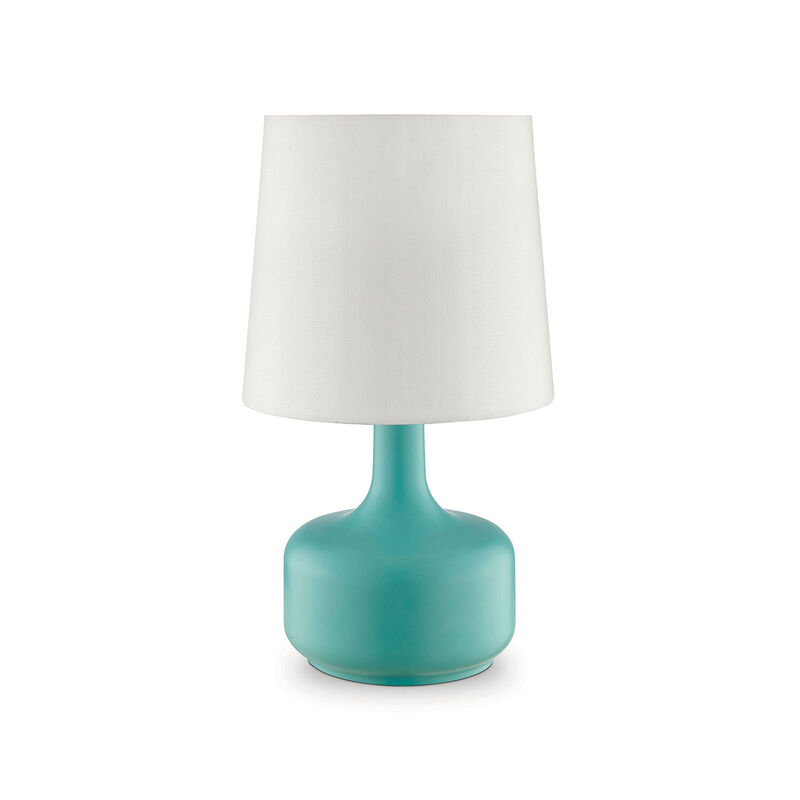 Metal Pot Belly Base Table Lamp with 3 Way Touch Light, White and Sky Blue