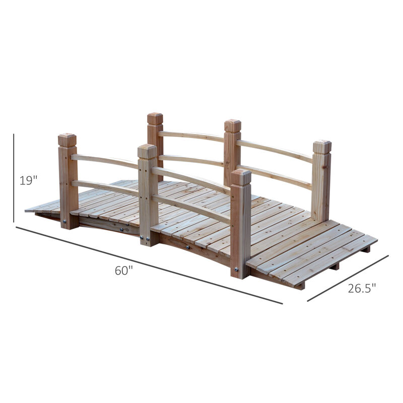 Outsunny Fir Wood Garden Bridge Arc Walkway with Side Railings for Backyards, Gardens, and Streams, Natural Wood, 60" x 26.5" x 19"