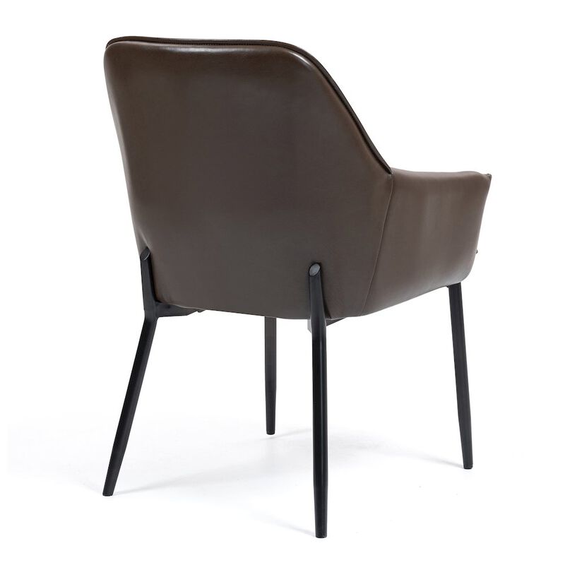 Glamour Home Set of 2 Dark Brown Faux Leather Upholstered Dining Chair Black Iron Legs