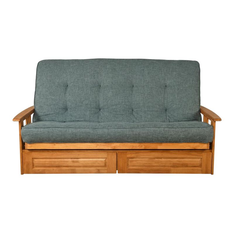 Phoenix Frame Queen-Butternut Finish-Linen Aqua Mattress-Storage Drawers image number 0