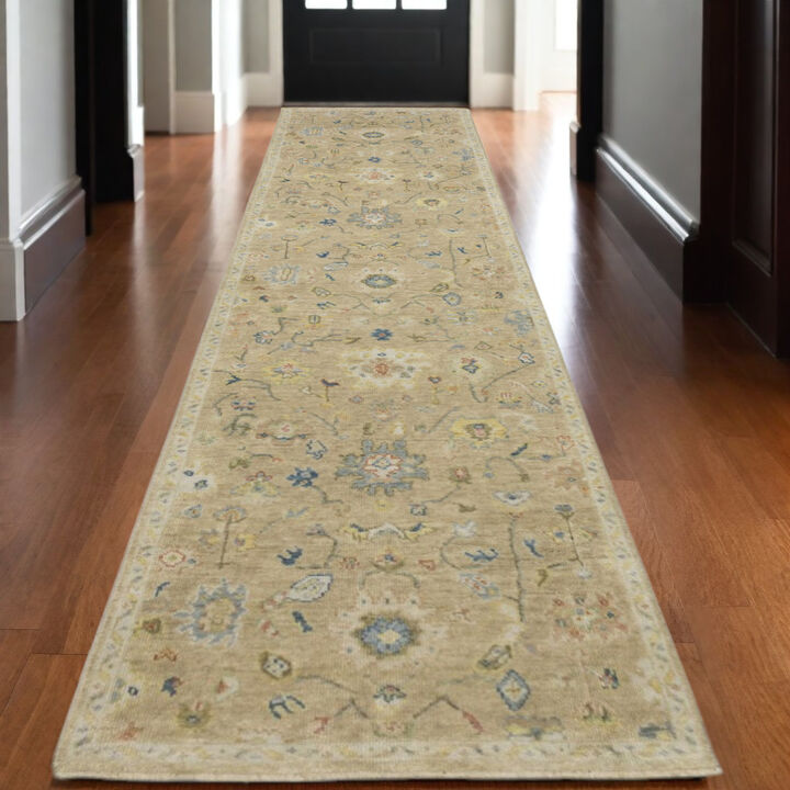 HomeRoots Wool Oriental Hand Knotted Runner Rug With Fringe