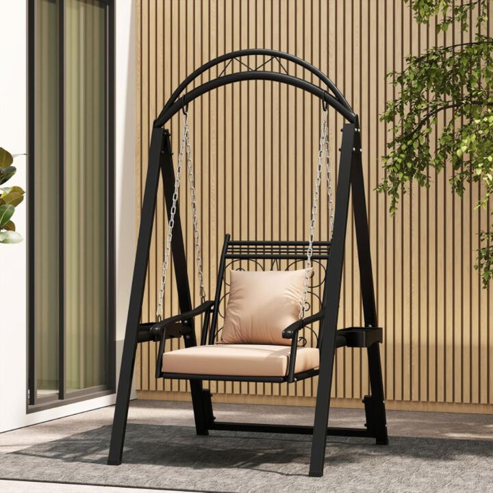 Hivvago Outdoor Porch Swing with Removable Cushions and Side Tables for Garden Balcony