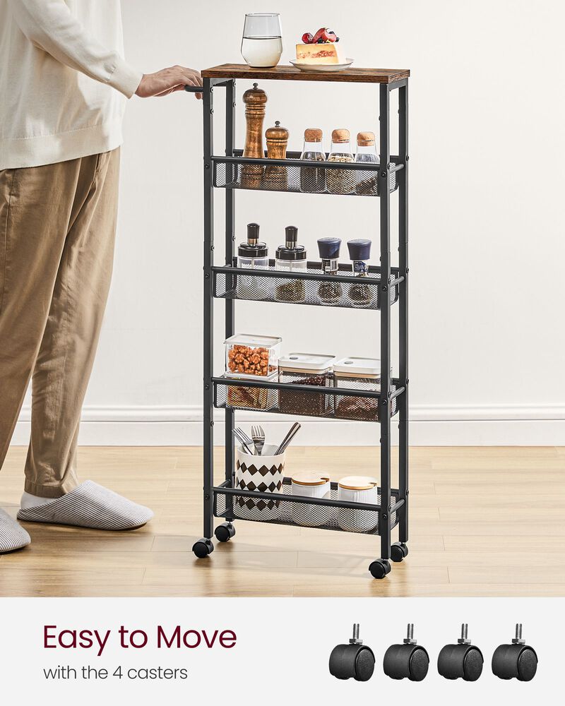 Rolling Utility Cart with Handle - Sturdy Metal Frame for Kitchen, Dining Room, and Home Office