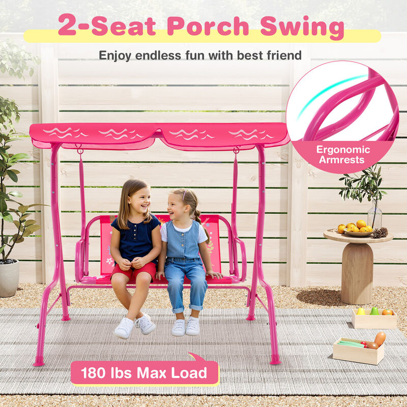 Metal Frame Kids Patio Swing with Dual Seat and Adjustable Canopy Top