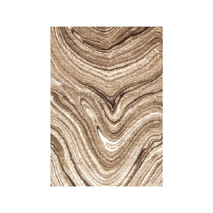 Novelle Home Brown Cream 5x7 Area Rug, Neutral Abstract Carpet for Living Room Comfort