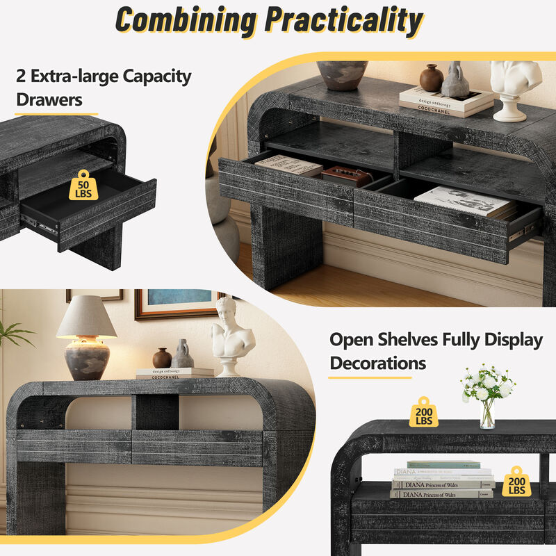 Merax Retro Curved Console Table with 2 Drawers