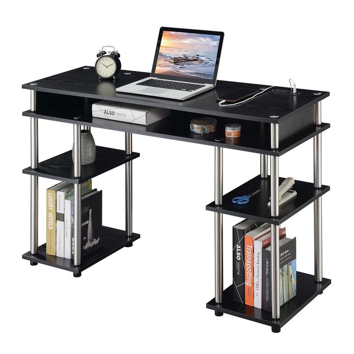 Convenience Concepts Designs2Go No Tools Student Desk with Charging Station, Black
