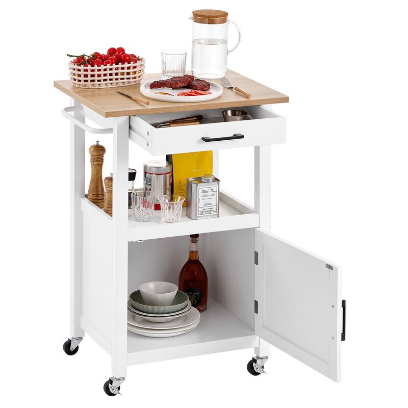 Kitchen Island Cart with Cabinet & Drawer &ndash; Mobile Table with Towel Rack, Hooks & Swivel Wheels image number 8