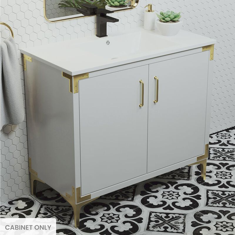 Voltaire 36" Single, Bathroom Vanity in White with Gold Hardware - Cabinet Only image number 1