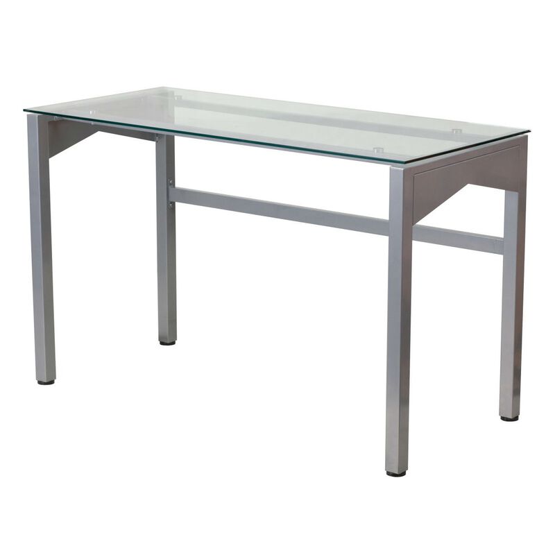 Modern Rectangular Glass Writing Desk – Clear Tempered Glass Top & Metal Frame