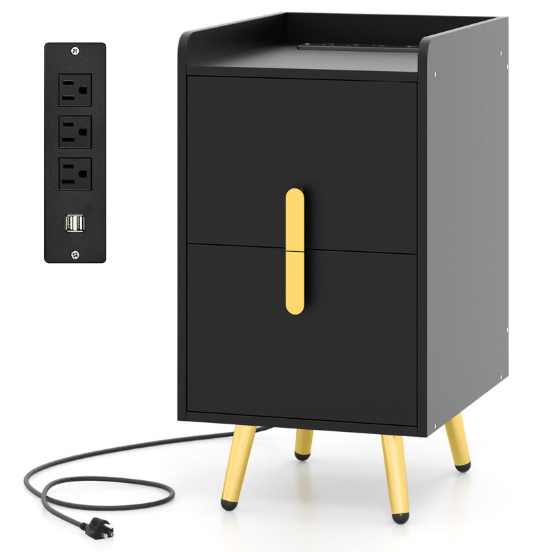 2-Drawer Nightstand Table with Convenient USB Charging Stations