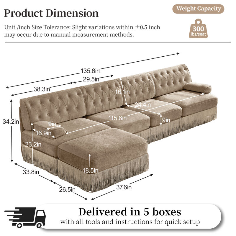 Gabwi 135" L Shaped Velvet Sectional image number 7
